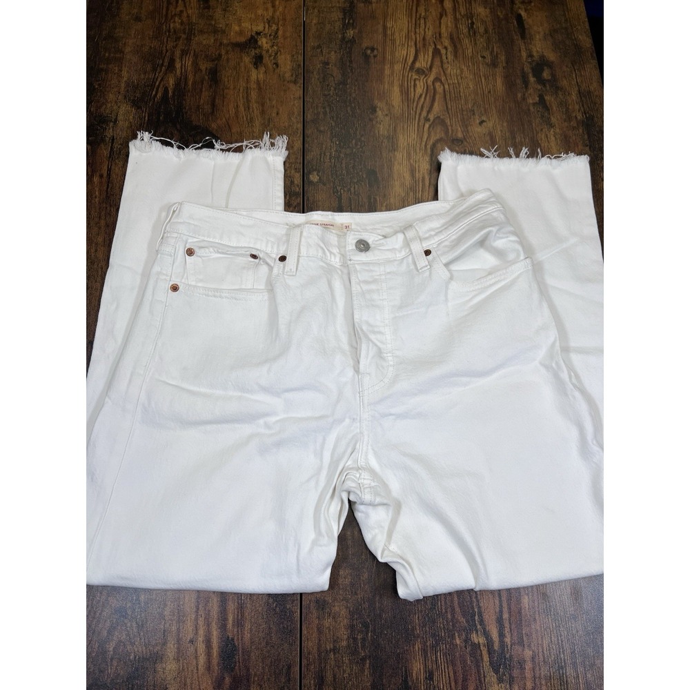 Levi's Big "E" White Wedgie Straight Ankle Jeans W31 L26 Button Fly High Rise